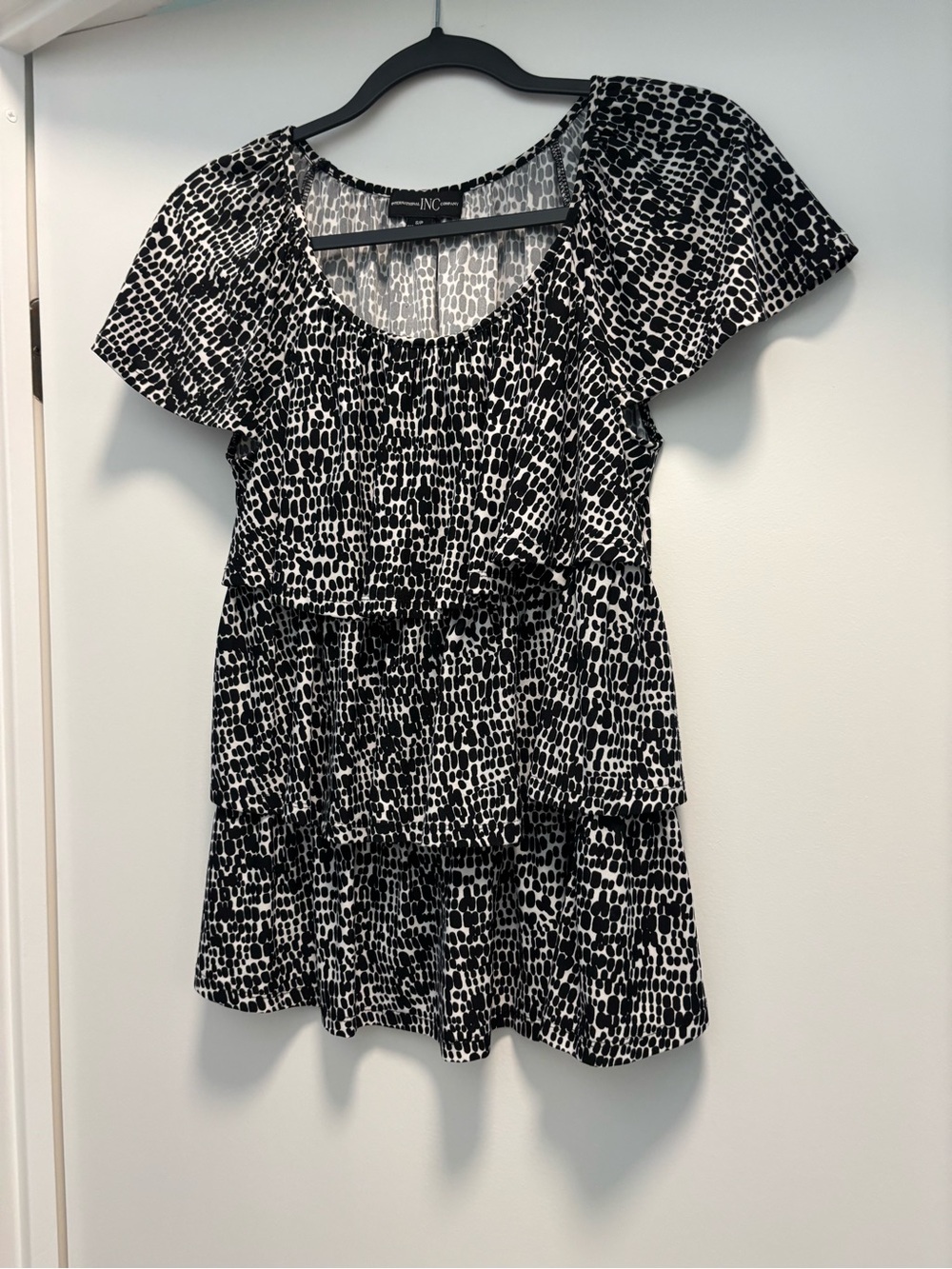 INC International Concepts Black and White Printed Tiered Blouse